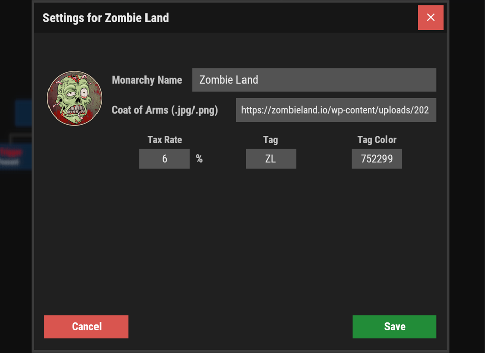 Monarchy settings panel for monarchs